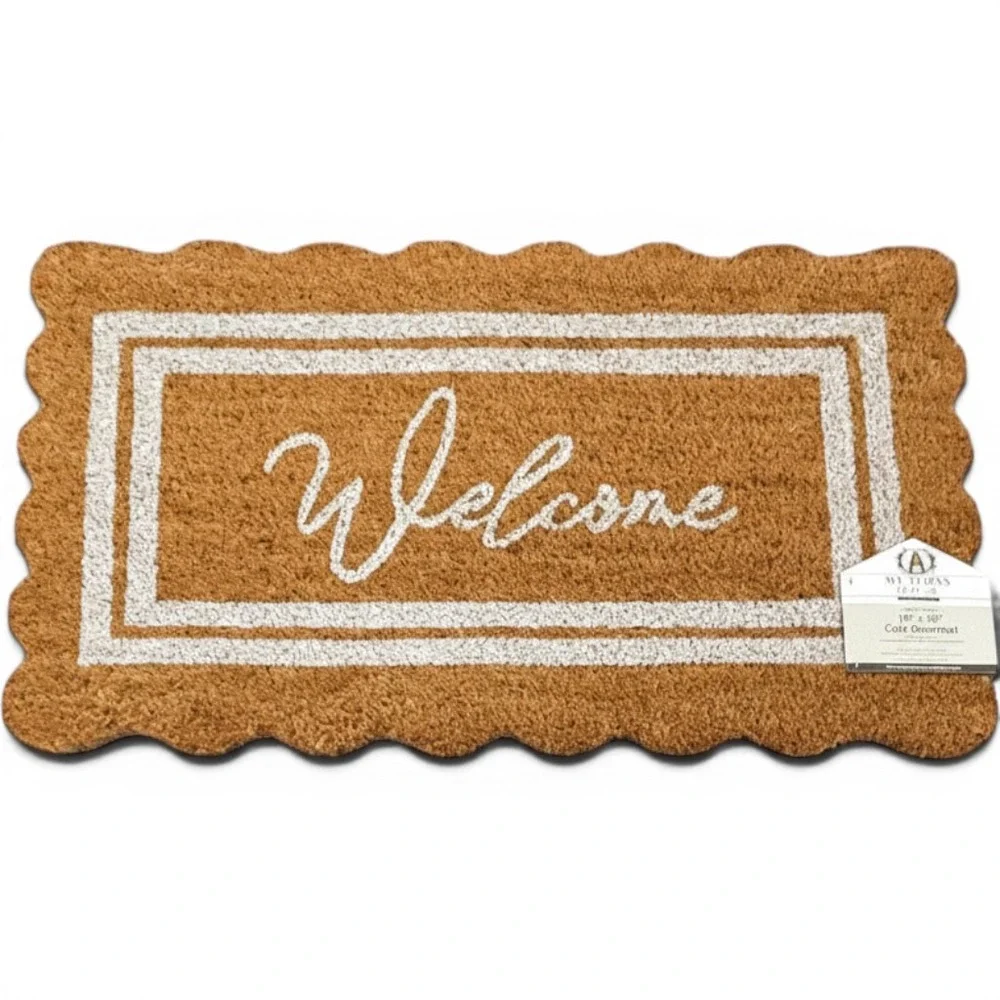 My Texas House Welcome Natural Scallop Edge & Border Outdoor Coir Doormat 18x30